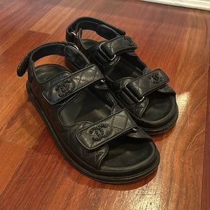 Chanel quilted black dad sandals size 36.5